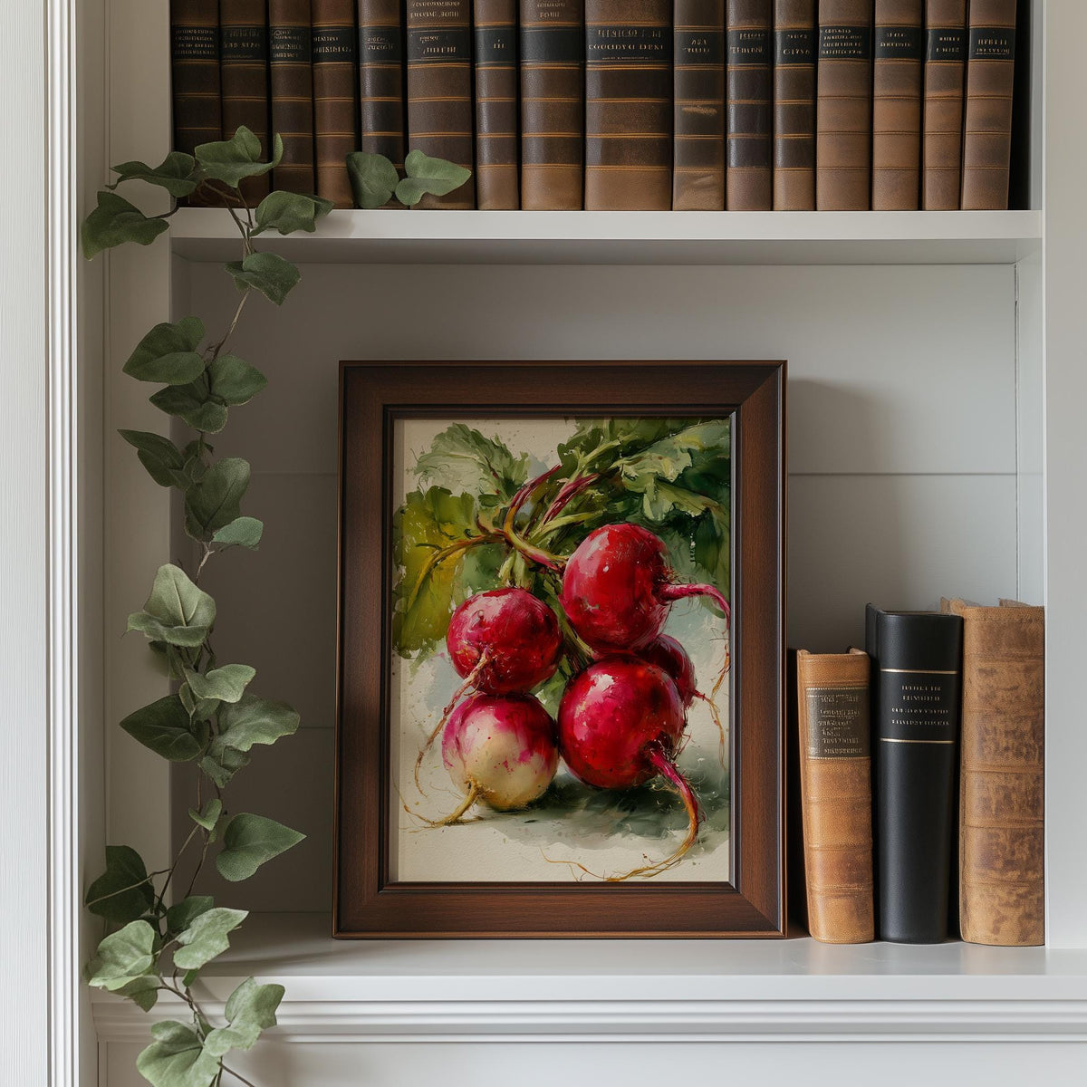 Red Radishes kitchen art print shown in a room setting