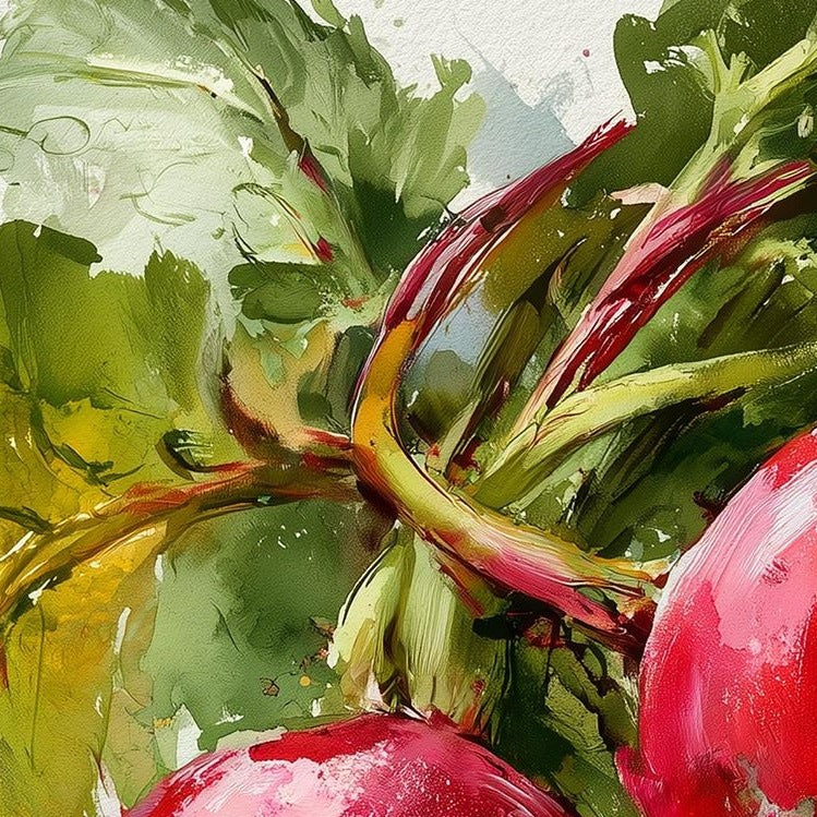 Red Radishes kitchen art print close-up detail