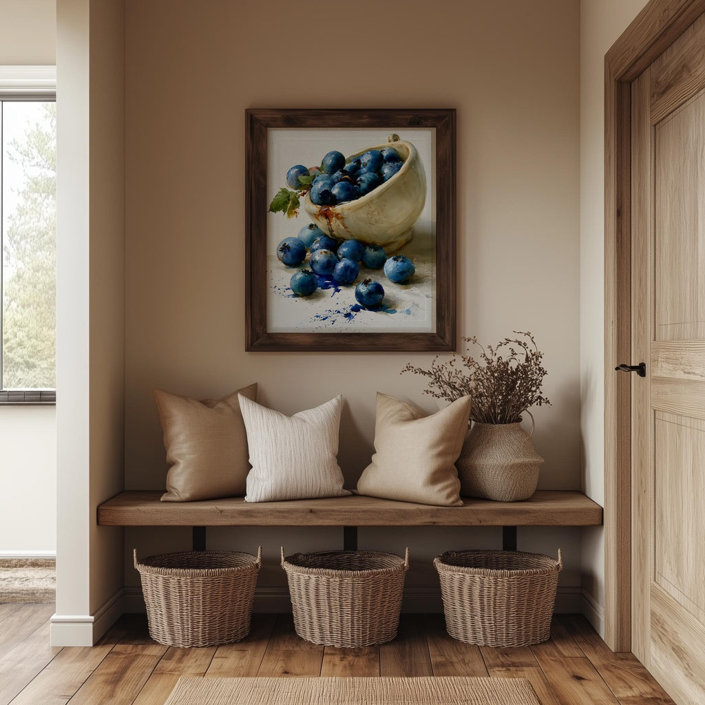Blueberry Bowl kitchen art print shown in a room setting