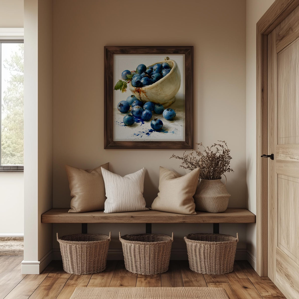 Blueberry Bowl kitchen art print shown in a room setting