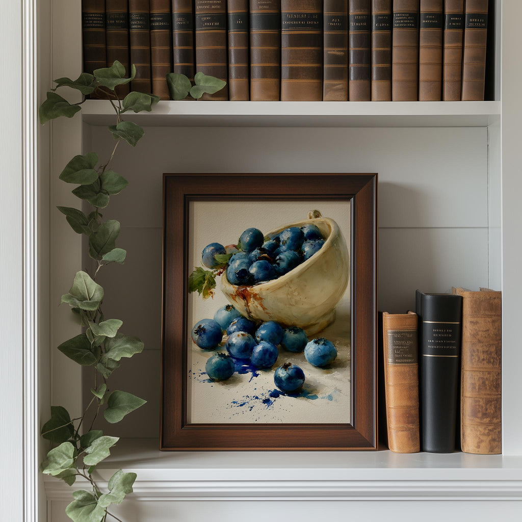Blueberry Bowl kitchen art print shown in a room setting