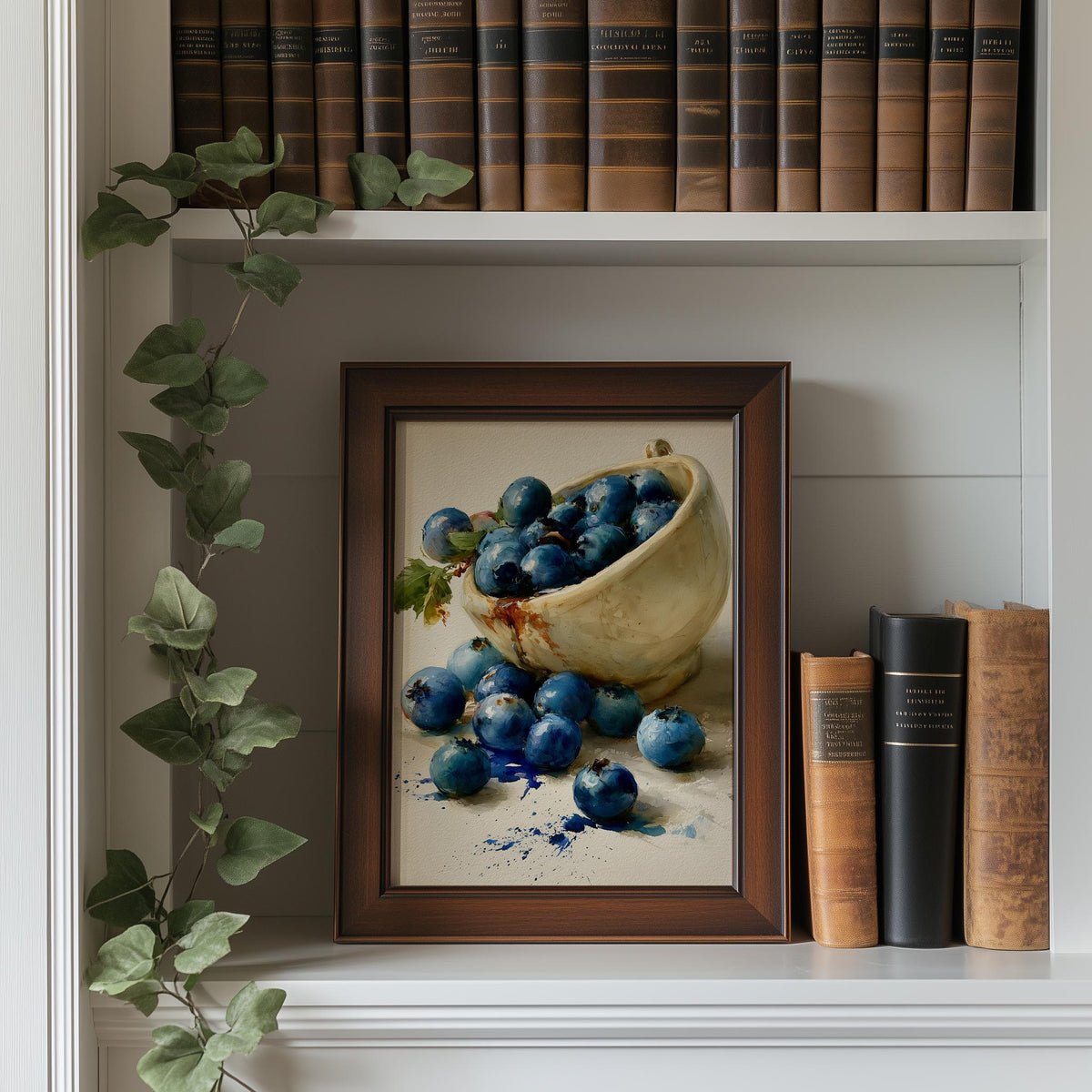 Blueberry Bowl kitchen art print shown in a room setting