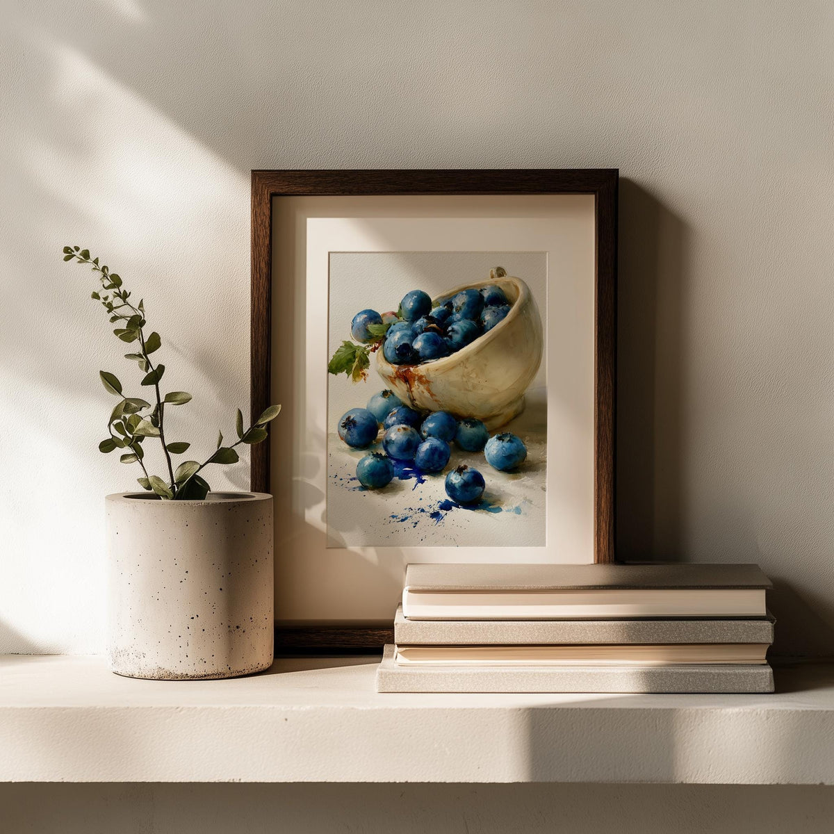Blueberry Bowl kitchen art print shown in a room setting