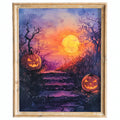 Moonlit Steps Pumpkins Halloween art print framed