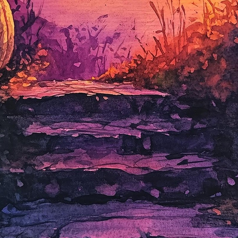 Moonlit Steps Pumpkins Halloween art print close-up detail