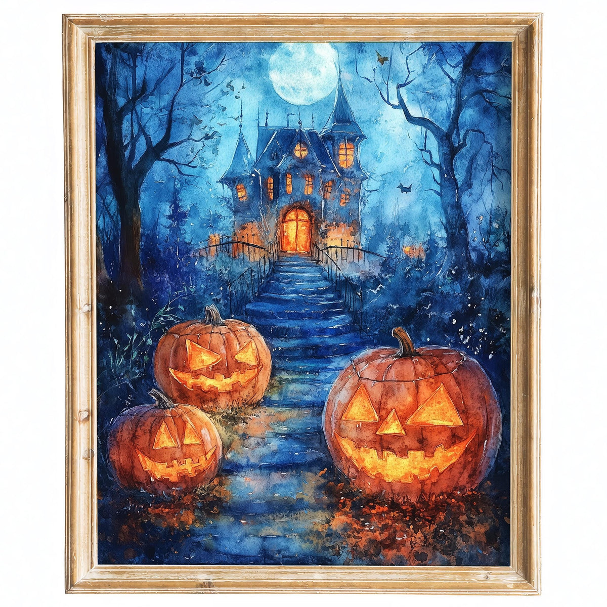 Haunted House Path Halloween art print framed