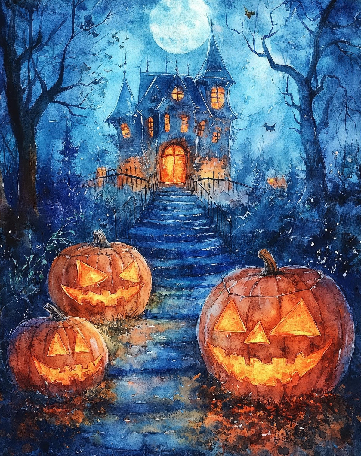 Haunted House Path Halloween art print unframed, signed by Pattie Overcash