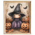 Little Witch Pumpkins Halloween art print framed