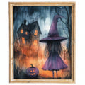 Purple Witch Girl Halloween art print framed