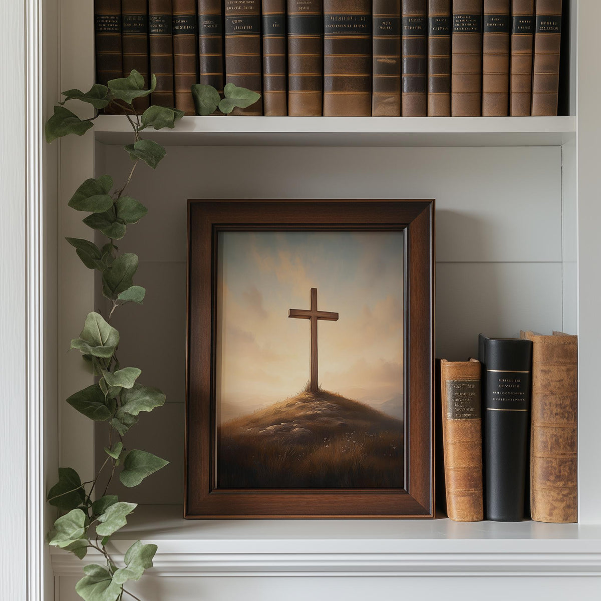 Hill Cross faith art print shown in a room setting