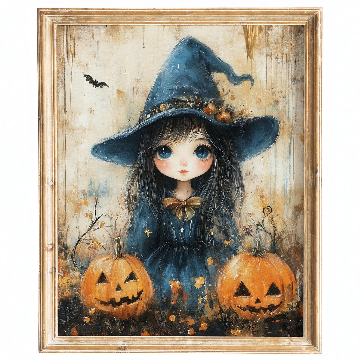 Witch Girl Pumpkins Halloween art print framed