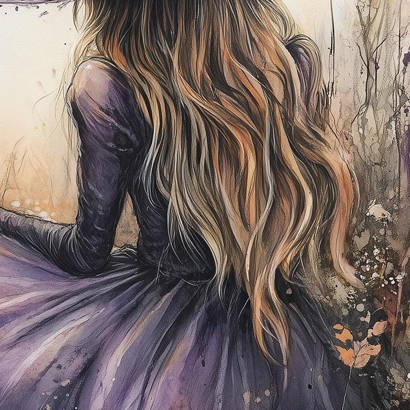 Pastel Field Witch Halloween art print close-up detail