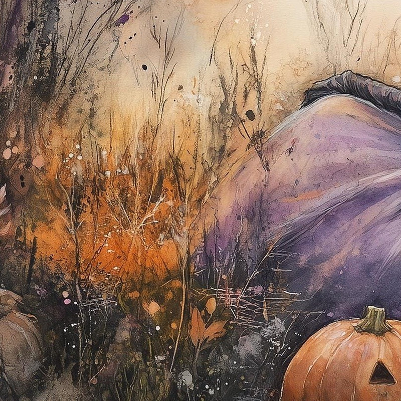 Pastel Field Witch Halloween art print close-up detail