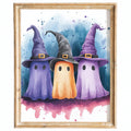 Witch Hat Ghost Trio Halloween art print framed