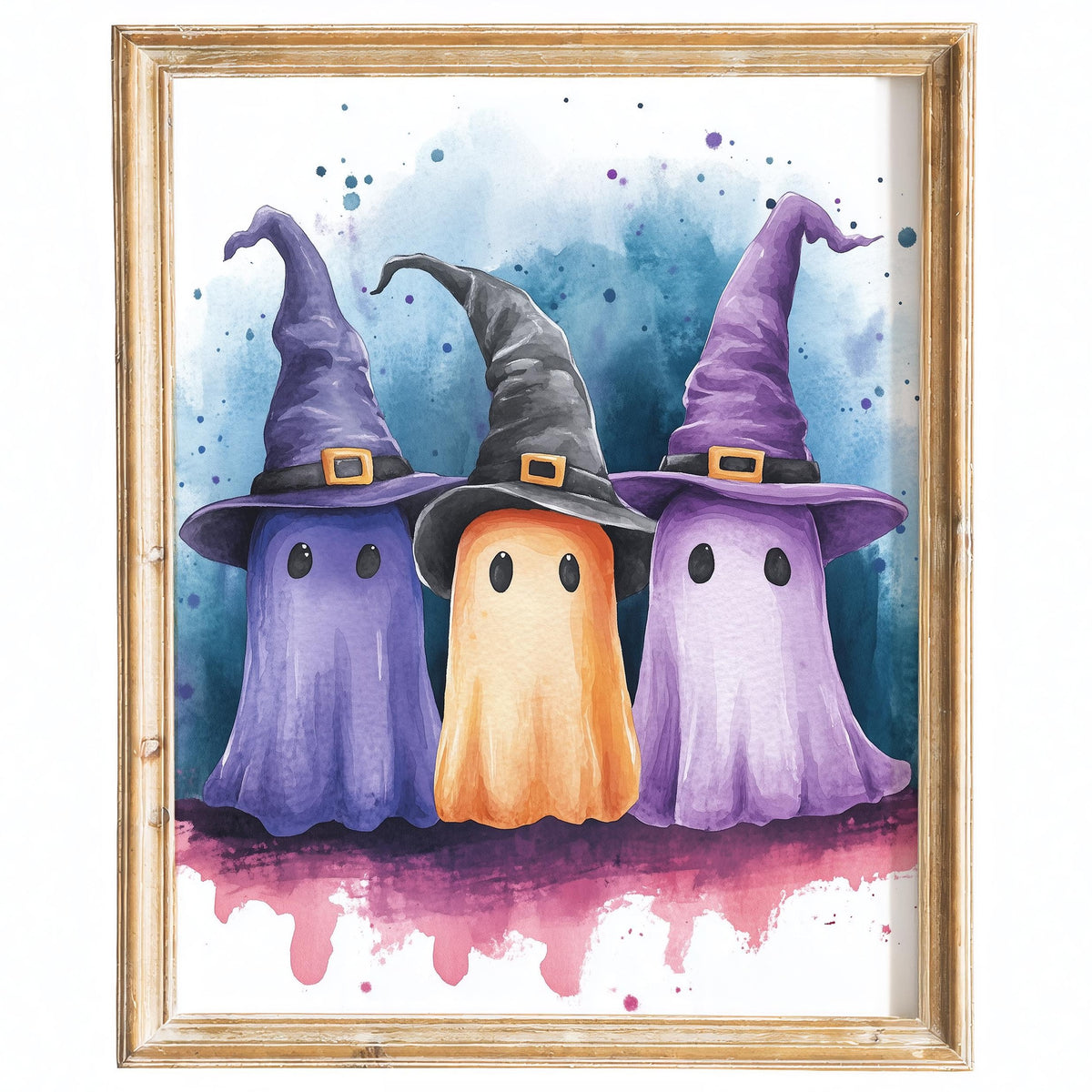 Witch Hat Ghost Trio Halloween art print framed