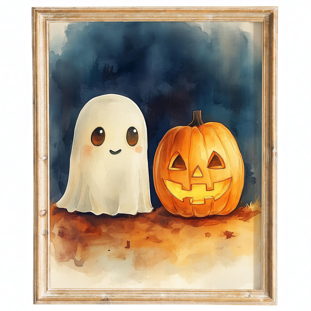 Ghost Pumpkin Watercolor Halloween art print framed