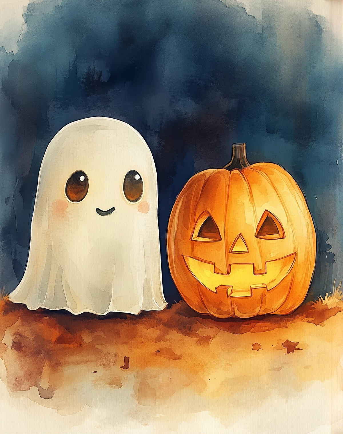 Ghost Pumpkin Watercolor Halloween art print unframed, signed by Pattie Overcash