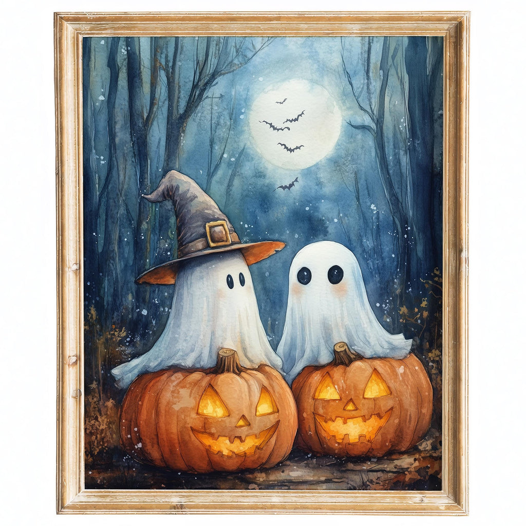 Moonlit Ghost Trio Halloween art print framed