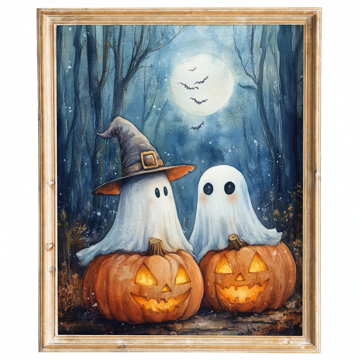 Moonlit Ghost Trio Halloween art print framed