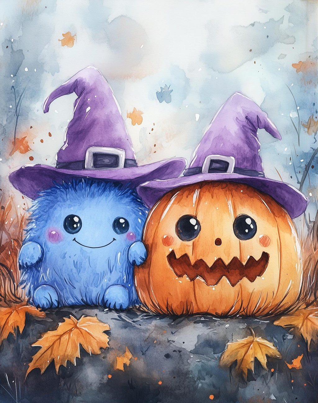 Pastel Monsters Halloween art print unframed, signed by Pattie Overcash