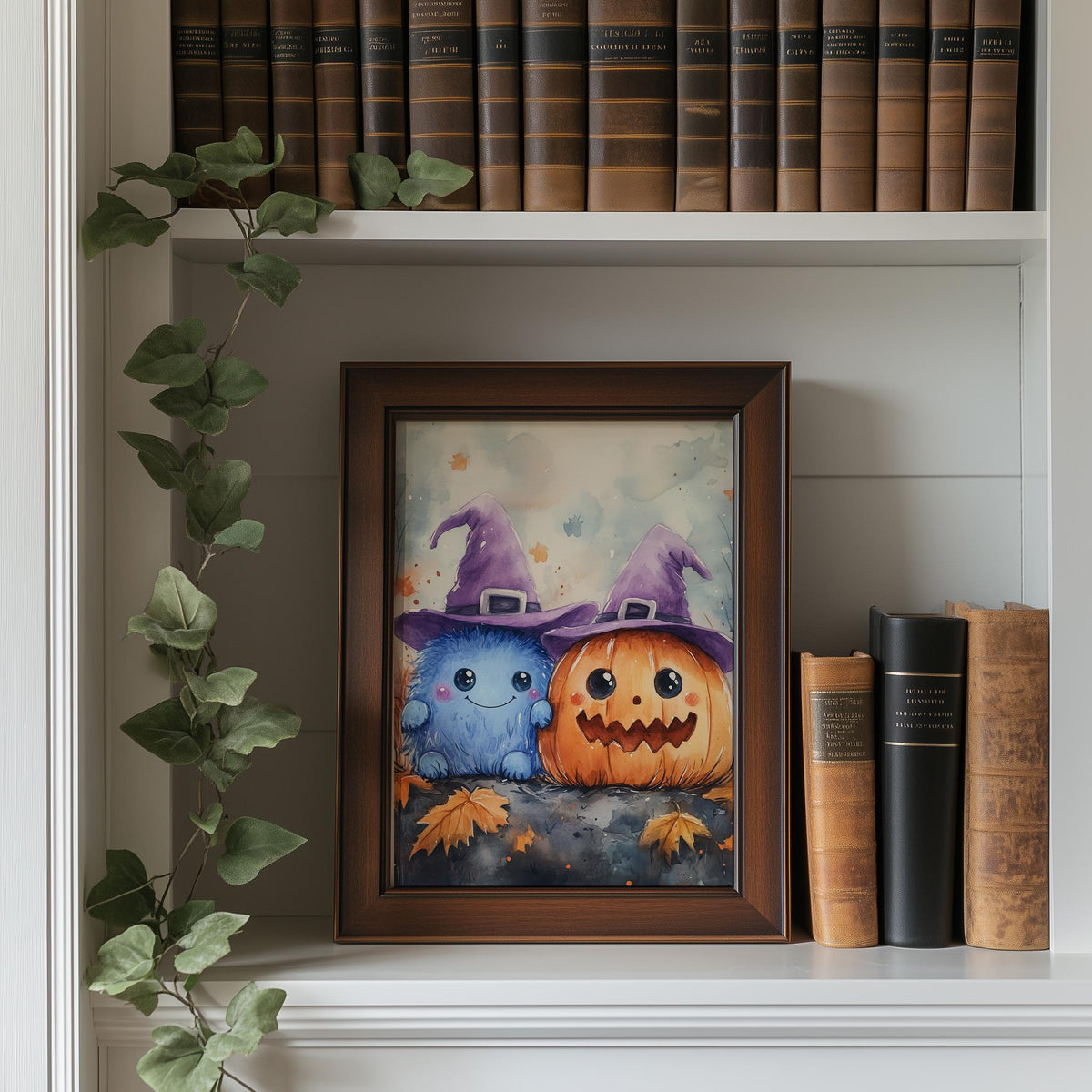 Pastel Monsters Halloween art print shown in a room setting