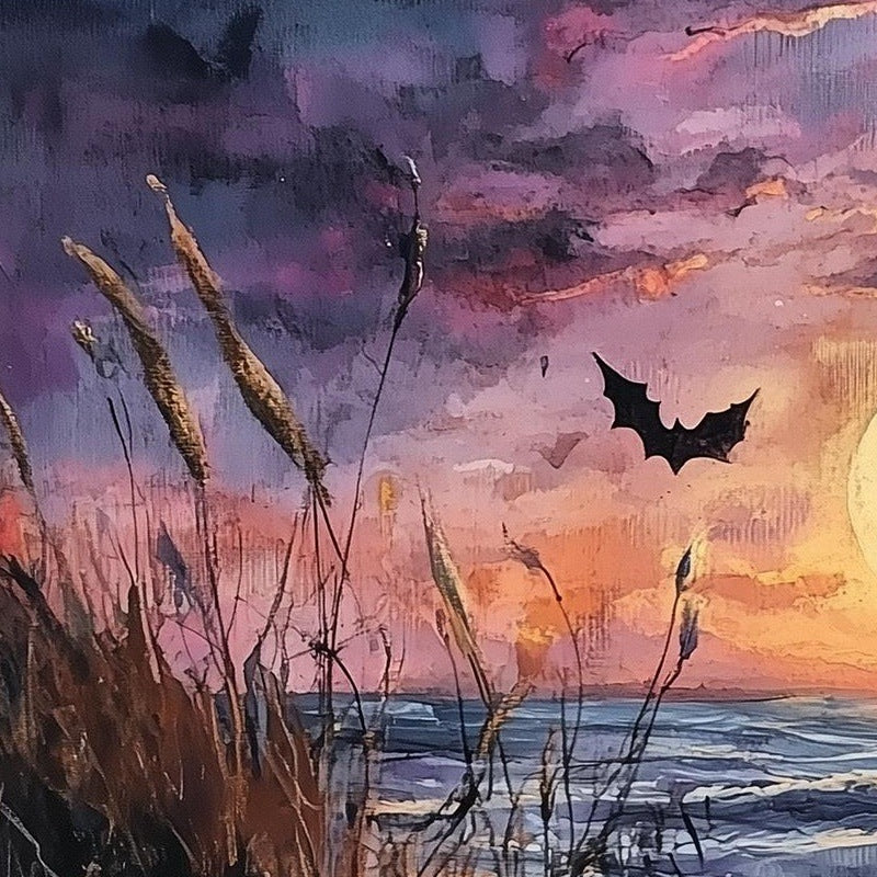 Beach Path Pumpkins Halloween art print close-up detail