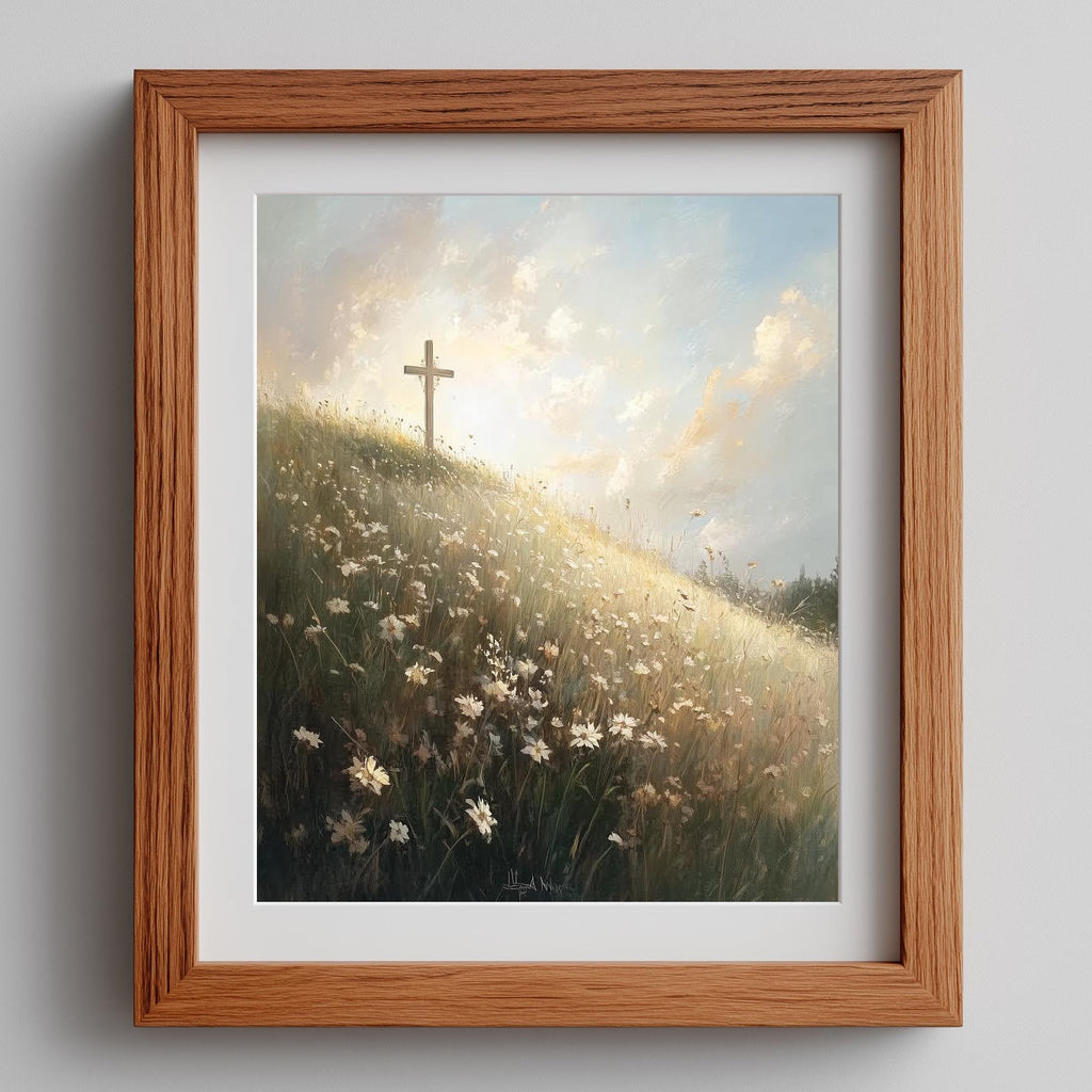 Meadow Cross faith art print framed
