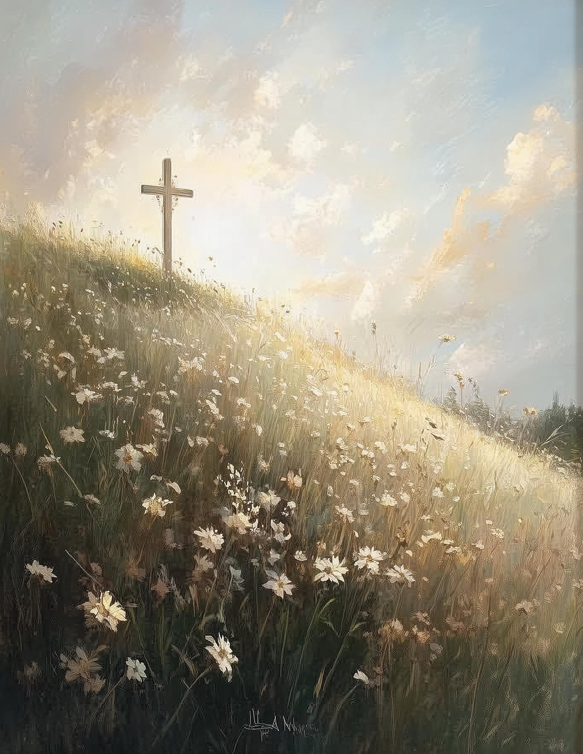 Meadow Cross faith art print unframed, signed by Pattie Overcash
