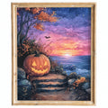 Sunset Shore Pumpkin Halloween art print framed