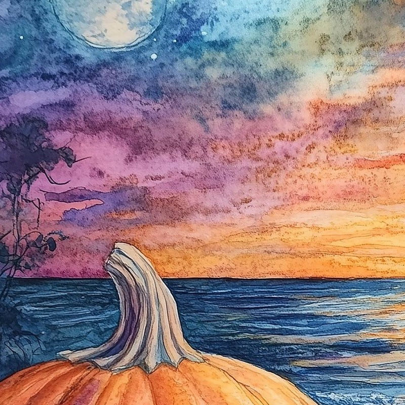 Beach Party Pumpkins Halloween art print close-up detail