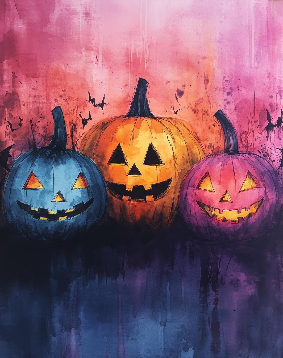 Pumpkin Faces Halloween art print unframed, signed by Pattie Overcash