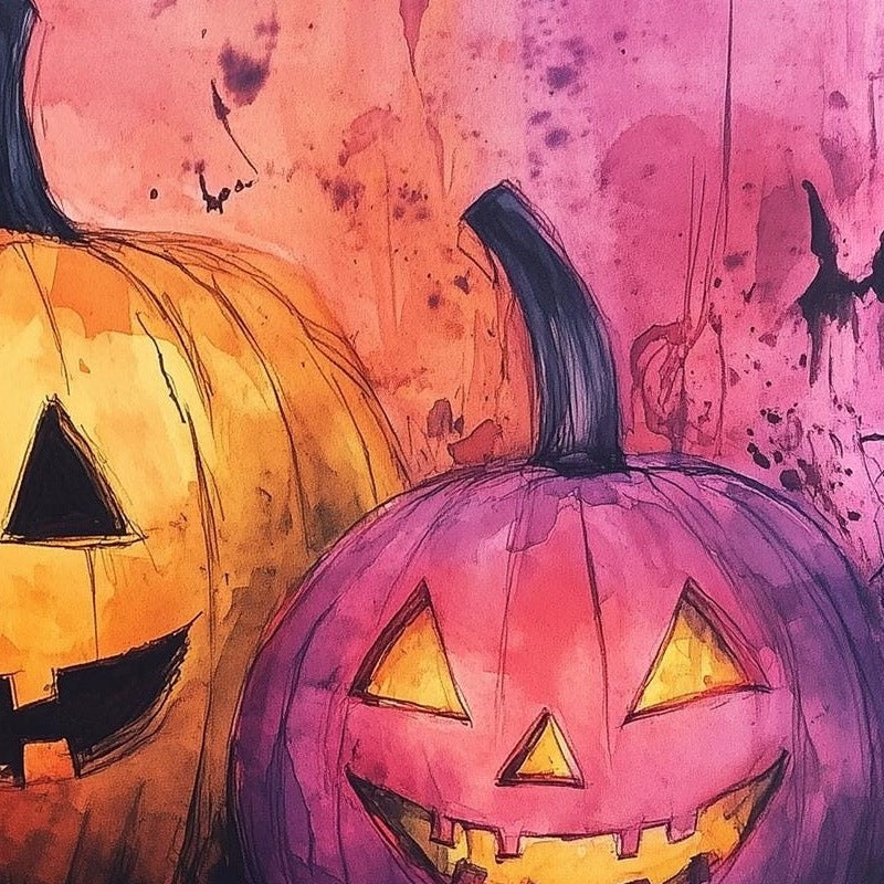 Pumpkin Faces Halloween art print close-up detail