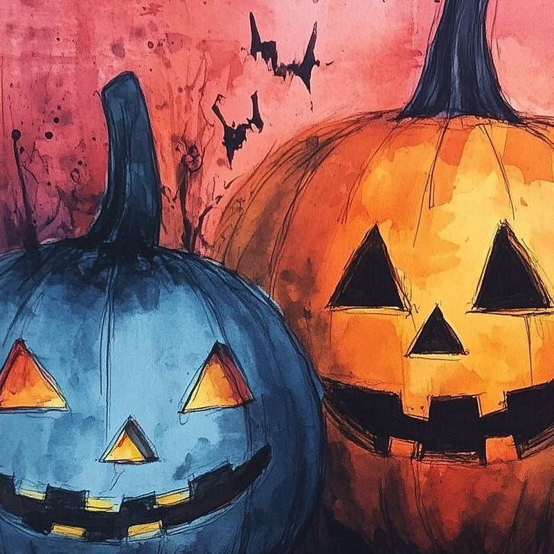 Pumpkin Faces Halloween art print close-up detail