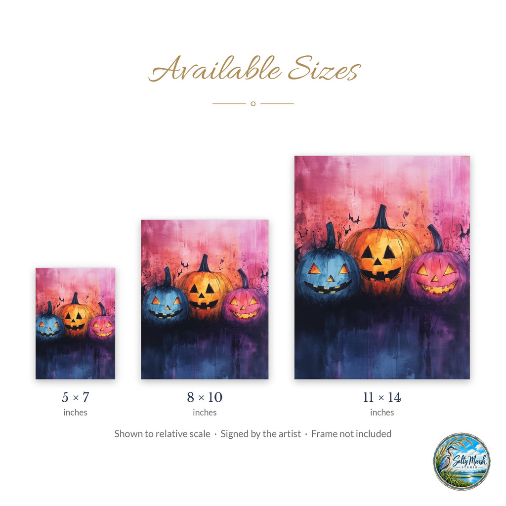 Pumpkin Faces art print size guide: 5x7, 8x10 and 11x14