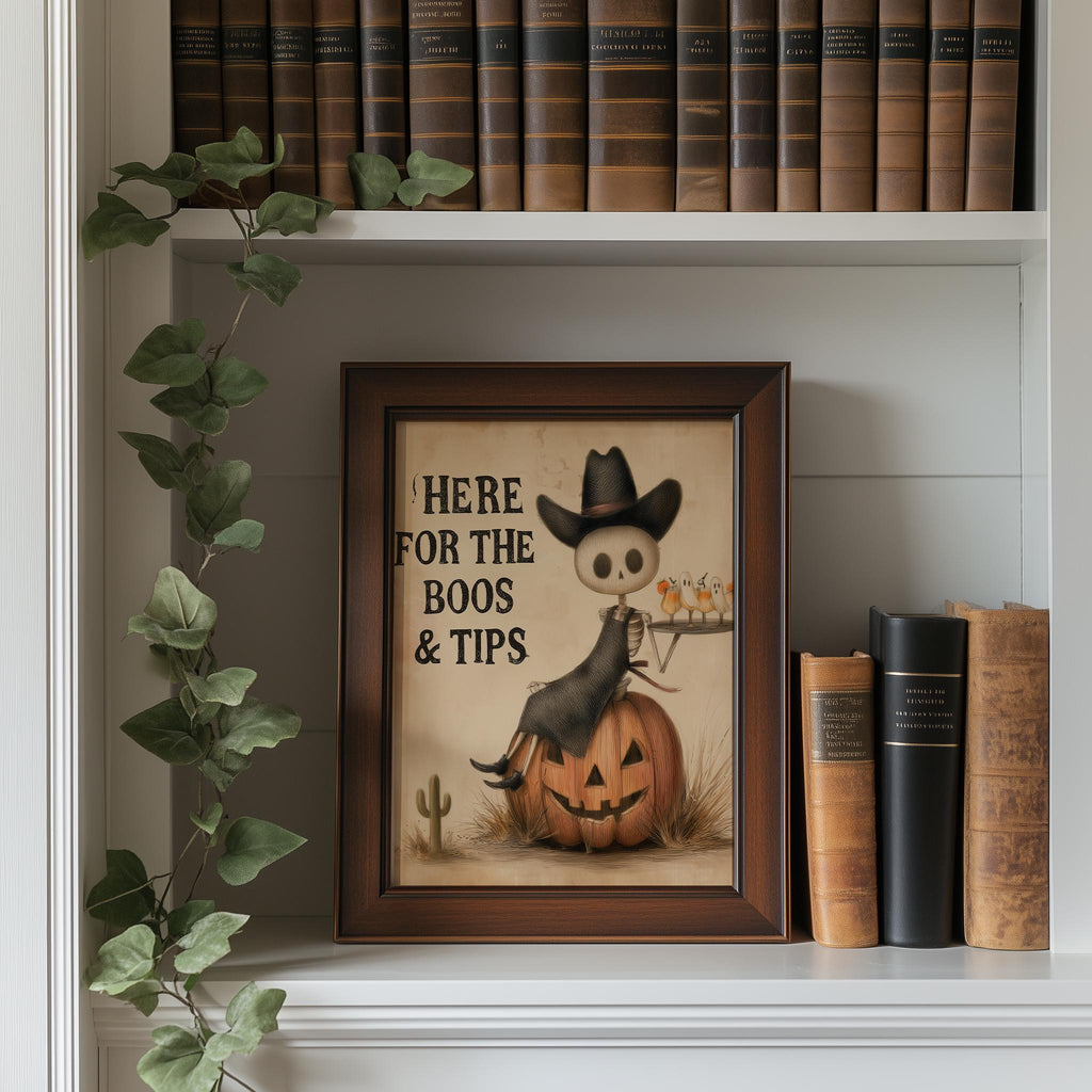 Boos and Tips Halloween art print shown in a room setting