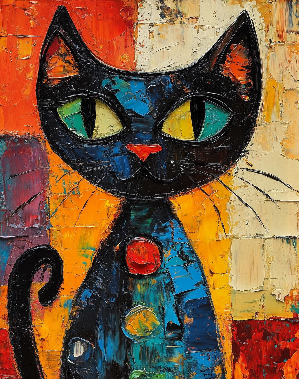 Green Eyed Cat animal art print unframed, signed by Pattie Overcash