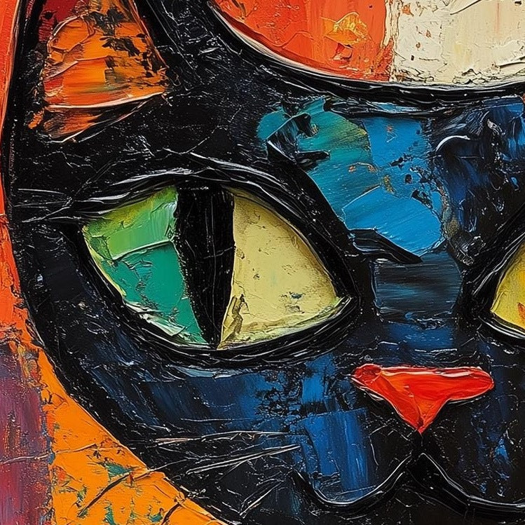 Green Eyed Cat animal art print close-up detail