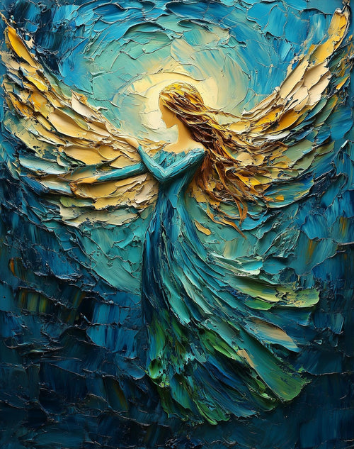 Golden Angel Christmas art print unframed, signed by Pattie Overcash