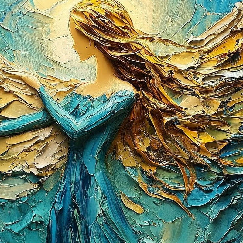 Golden Angel Christmas art print close-up detail