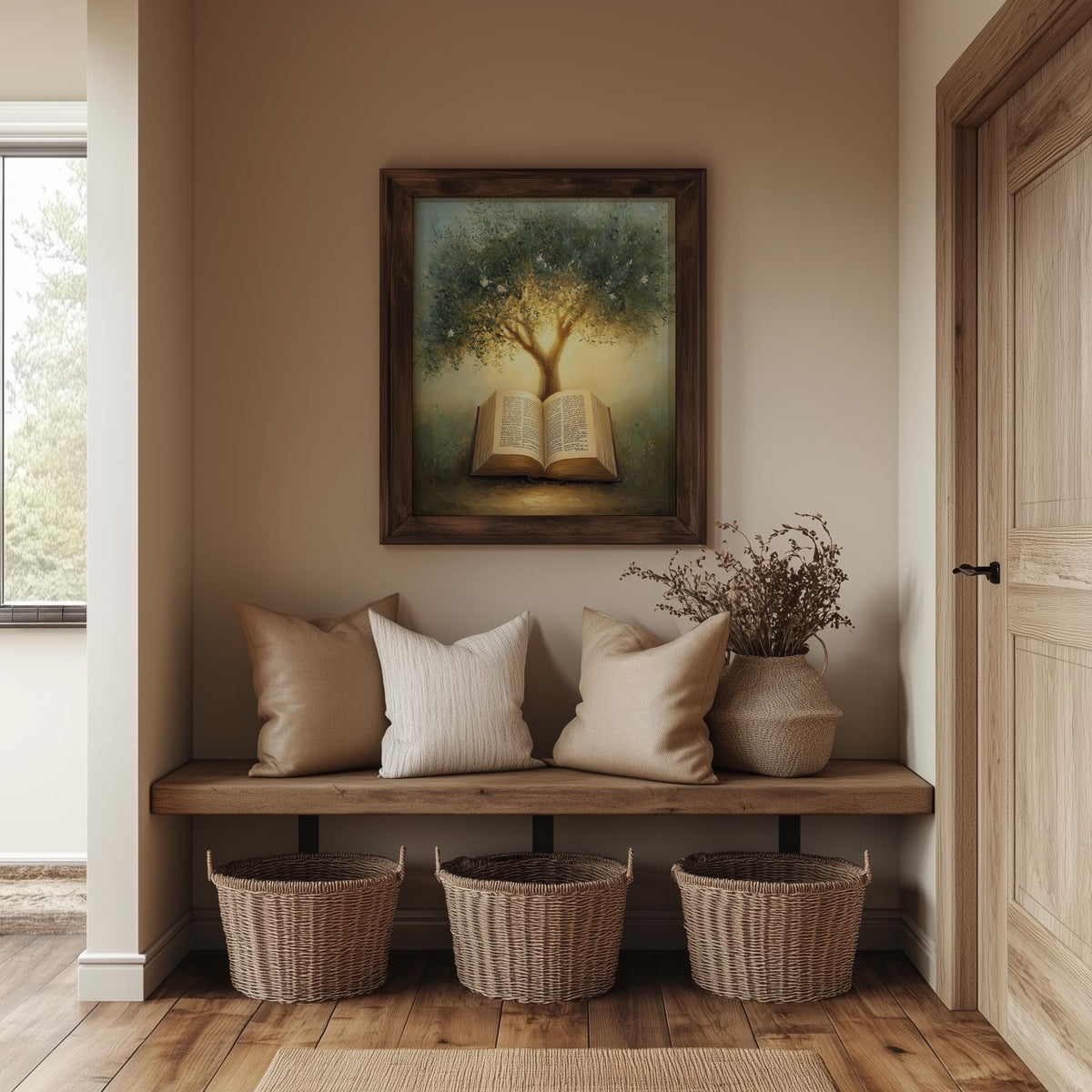 Bible Olive Tree faith art print shown in a room setting