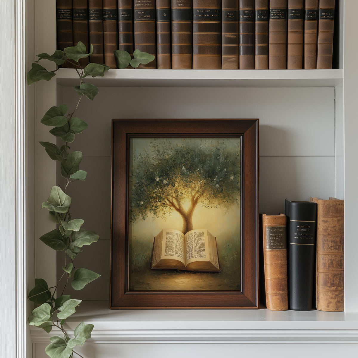 Bible Olive Tree faith art print shown in a room setting