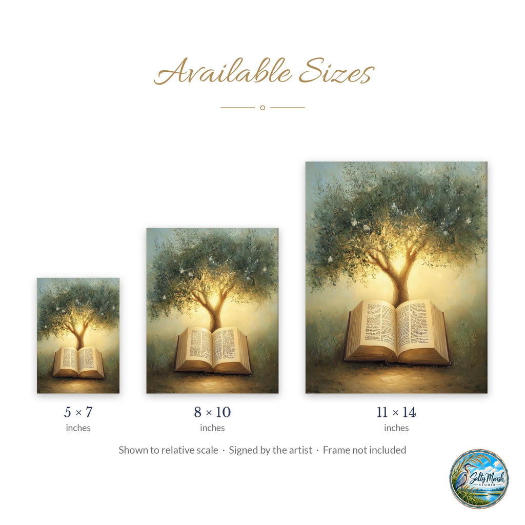 Bible Olive Tree art print size guide: 5x7, 8x10 and 11x14