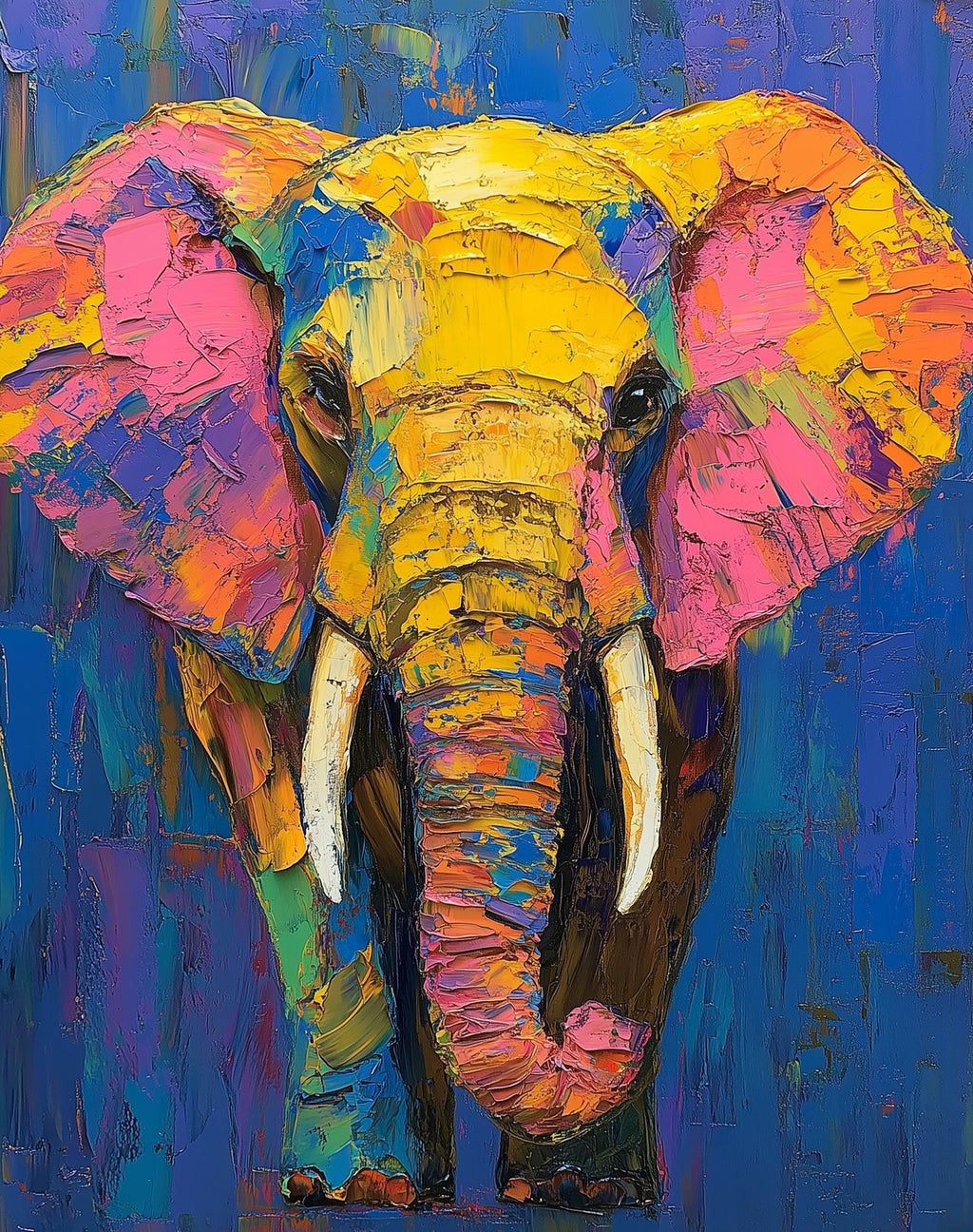 Colorful Elephant animal art print unframed, signed by Pattie Overcash