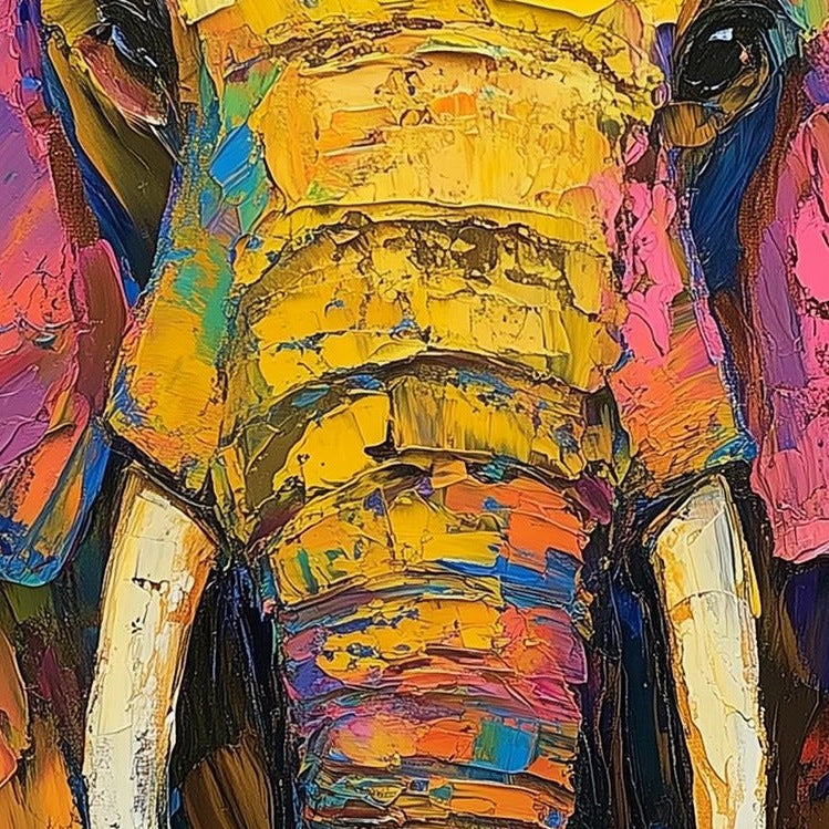 Colorful Elephant animal art print close-up detail