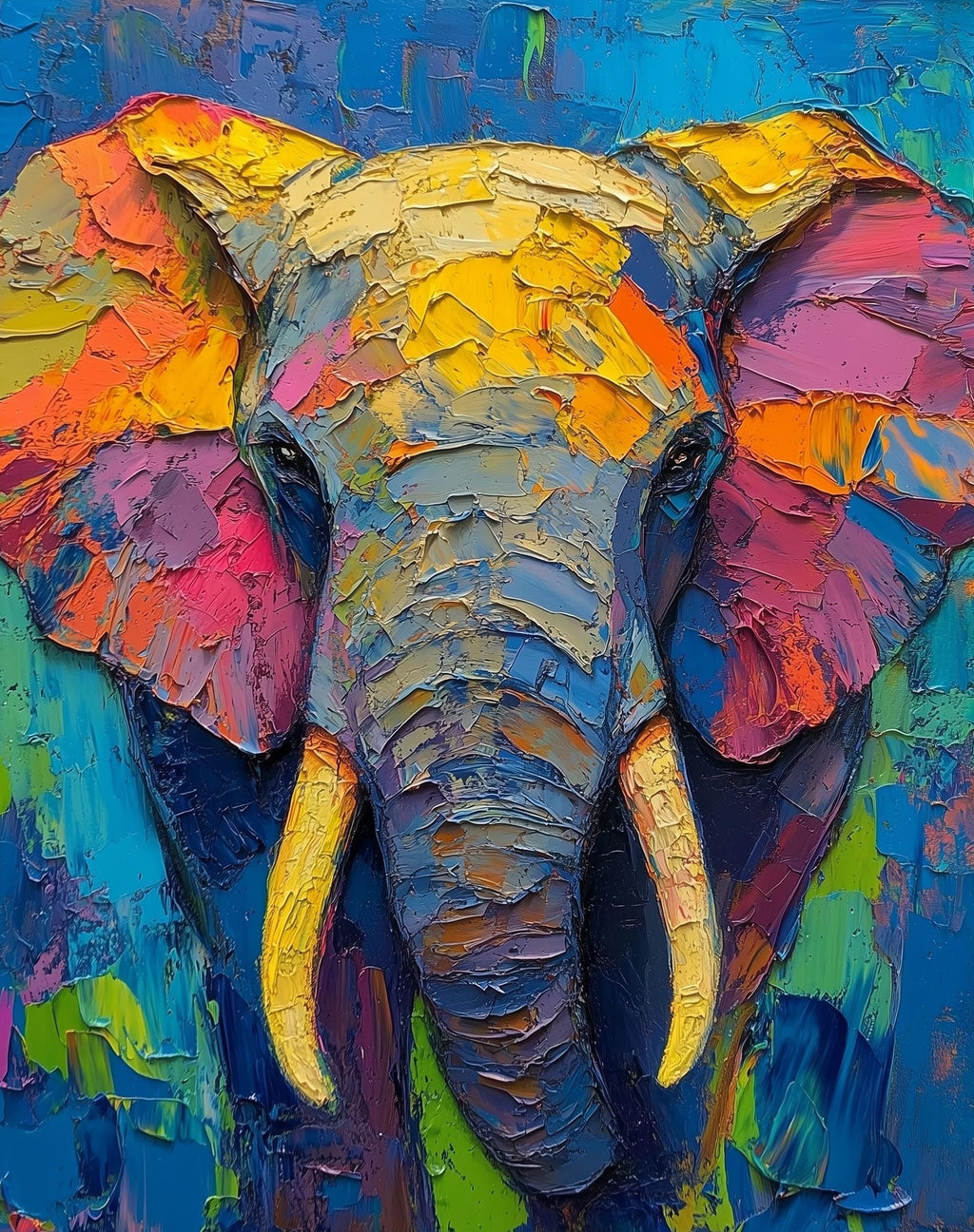 Rainbow Elephant animal art print unframed, signed by Pattie Overcash