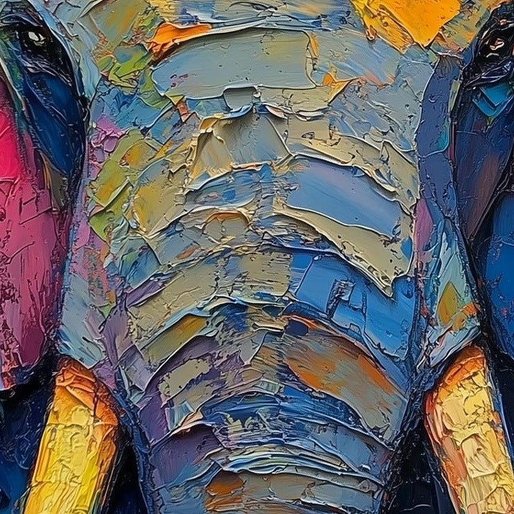 Rainbow Elephant animal art print close-up detail