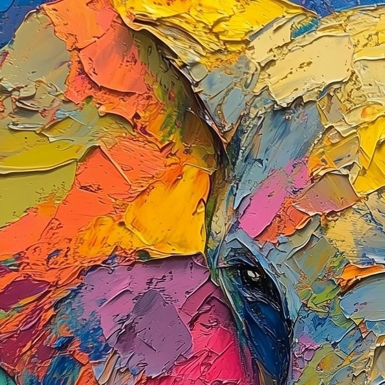 Rainbow Elephant animal art print close-up detail