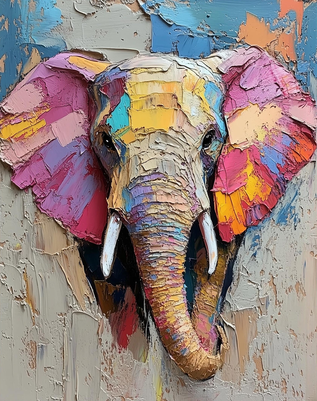 Abstract Elephant animal art print unframed, signed by Pattie Overcash