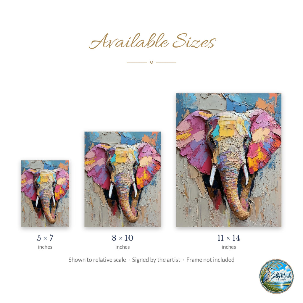 Abstract Elephant art print size guide: 5x7, 8x10 and 11x14