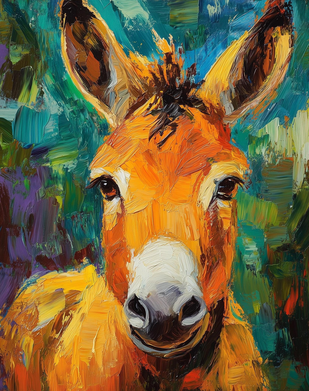 Donkey Portrait animal art print unframed, signed by Pattie Overcash